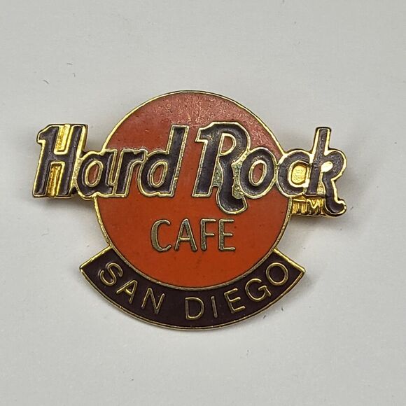 Hard Rock Cafe San Diego Vintage Lapel Pin Brown Orange Gold Classic Logo Enamel - Picture 1 of 6